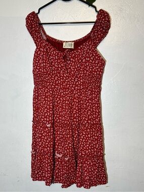 J. Jill Red Floral Ruffle-Strap Tiered Dress